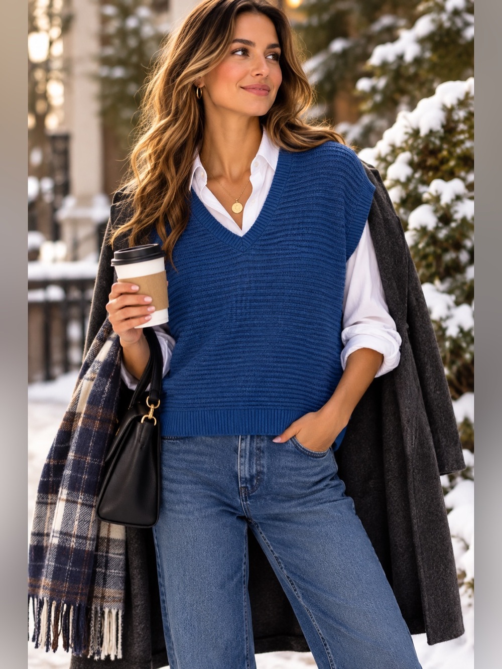 Style & Co Blue 100%Cotton Sweater Vest V-Neck Ribbed Trim Size Medium NWOT